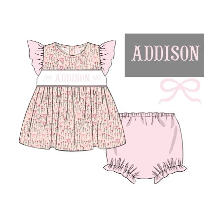 CUSTOM PREORDER: Custom Name Heirloom Bows Diaper Set