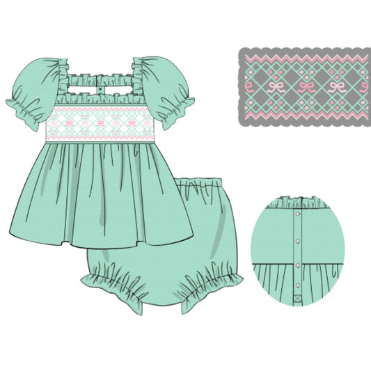 PREORDER: Mint Swiss Dot Bows Diaper Set (January TAT)