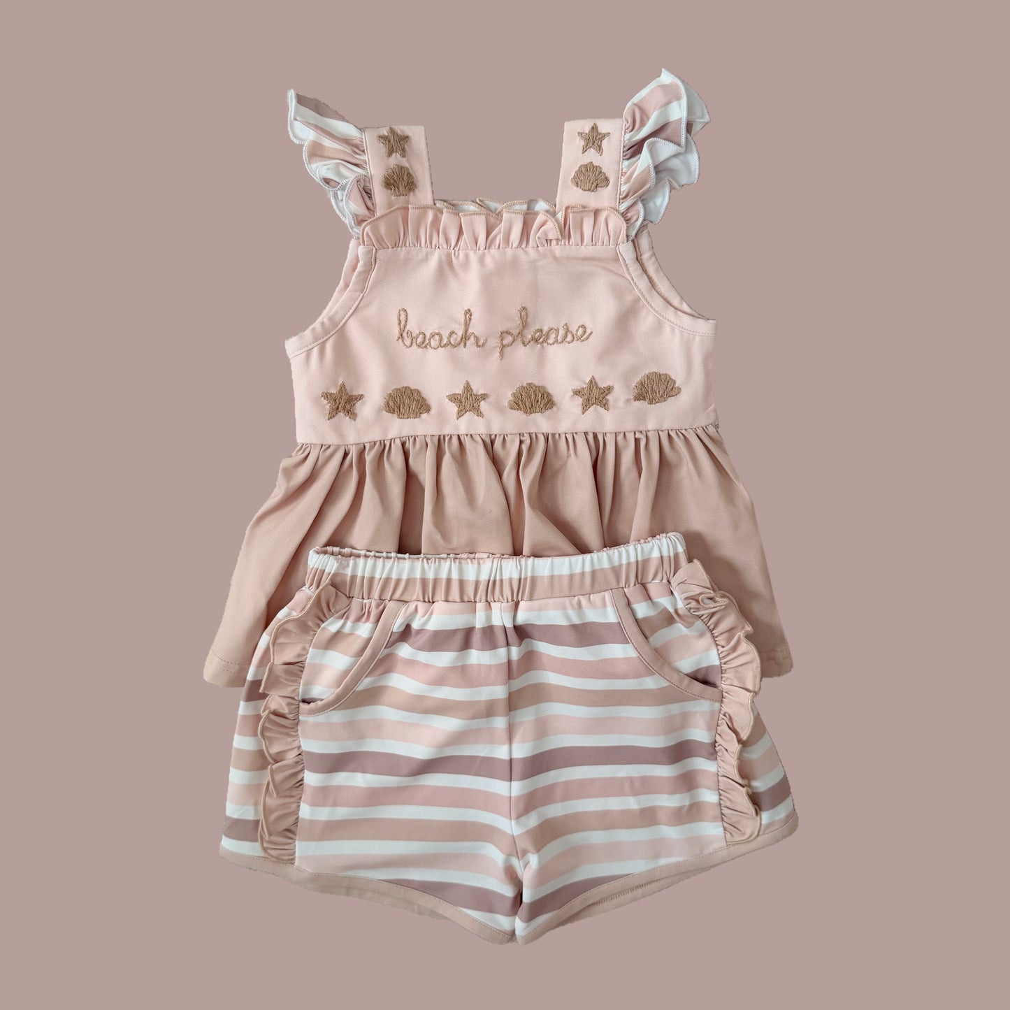 Beach Please Seashell & Stripes Shorts Set