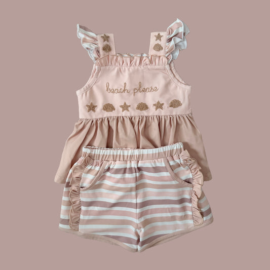 Beach Please Seashell & Stripes Shorts Set