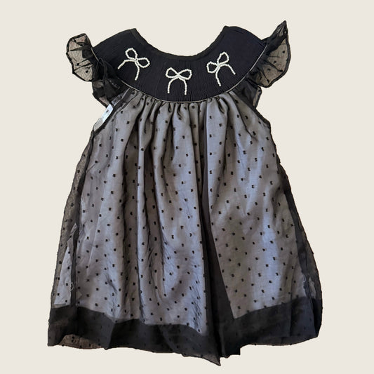 Black Chiffon Pearl Bows Dress
