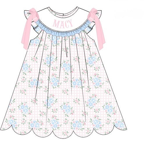 CUSTOM PREORDER: Custom Name Pink Gingham Floral Dress