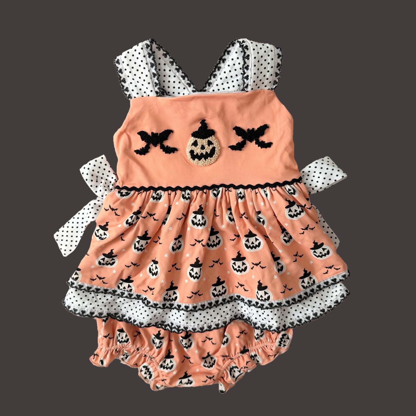French Knot Pumpkin & Bats Diaper Set