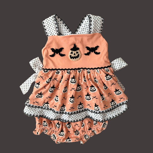 French Knot Pumpkin & Bats Diaper Set