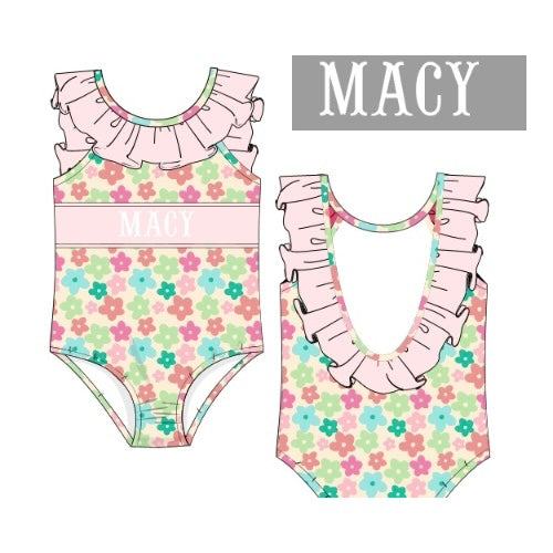 CUSTOM PREORDER: Custom Name Retro Floral Swimsuit