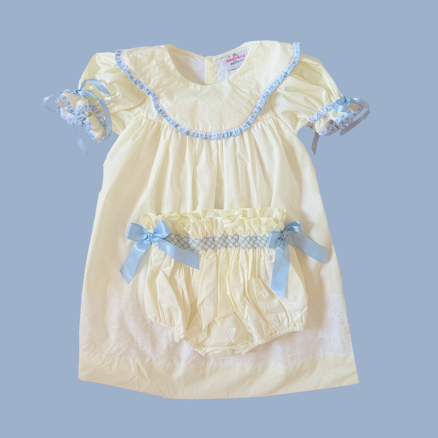 Pale Yellow & Blue Heirloom Lace Dress