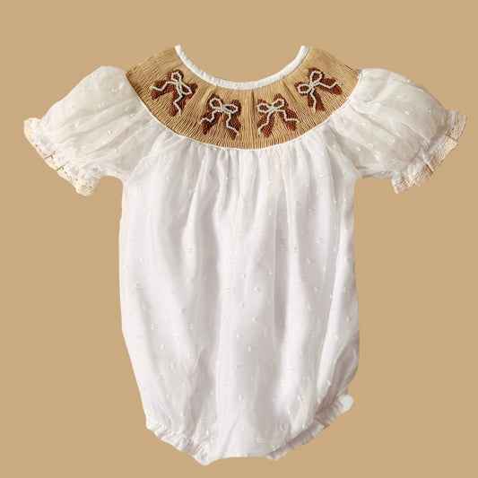 Brown Bows & Pearls Chiffon Bubble