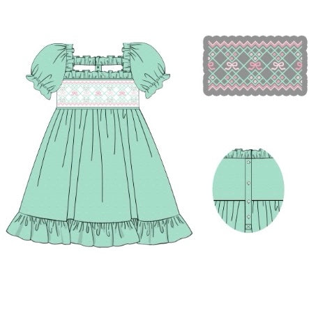 PREORDER: Mint Swiss Dot Bows Dress (January TAT)
