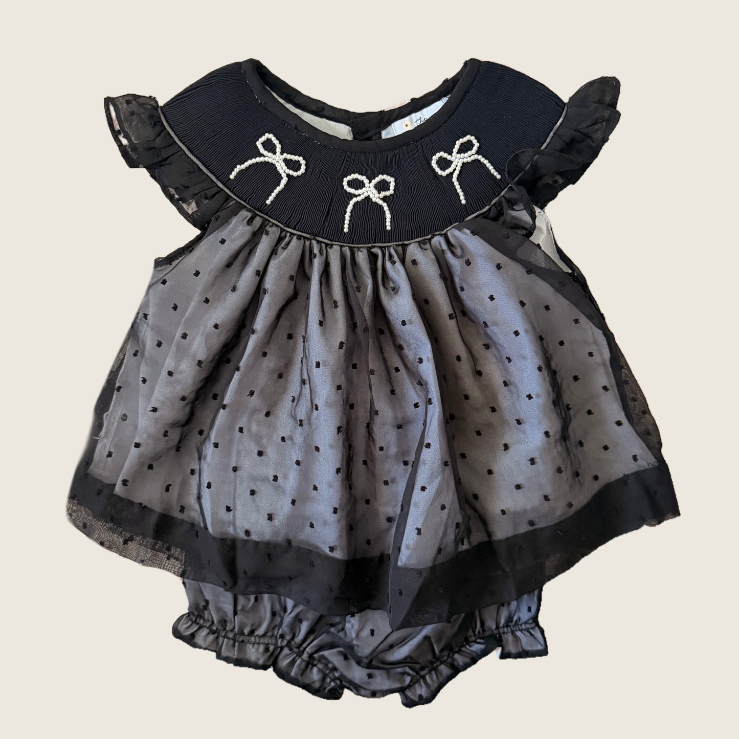 Black Chiffon Pearl Bows Diaper Set