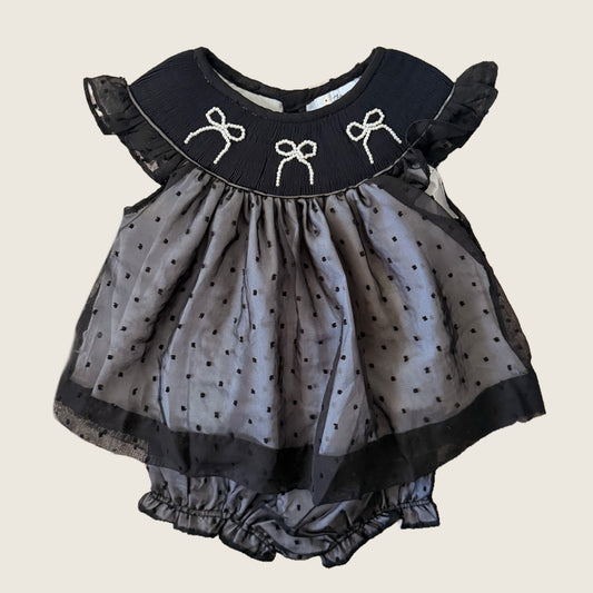 Black Chiffon Pearl Bows Diaper Set