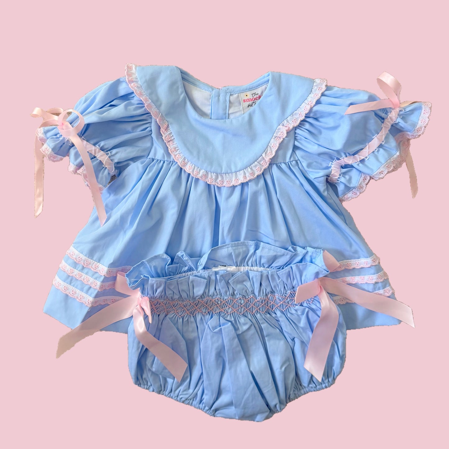 Baby Blue & Pink Heirloom Lace Diaper Set