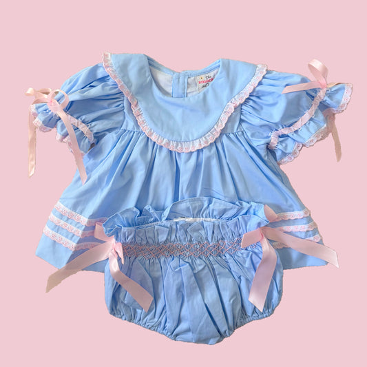 Baby Blue & Pink Heirloom Lace Diaper Set