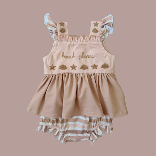 Beach Please Seashell & Stripes Diaper Set