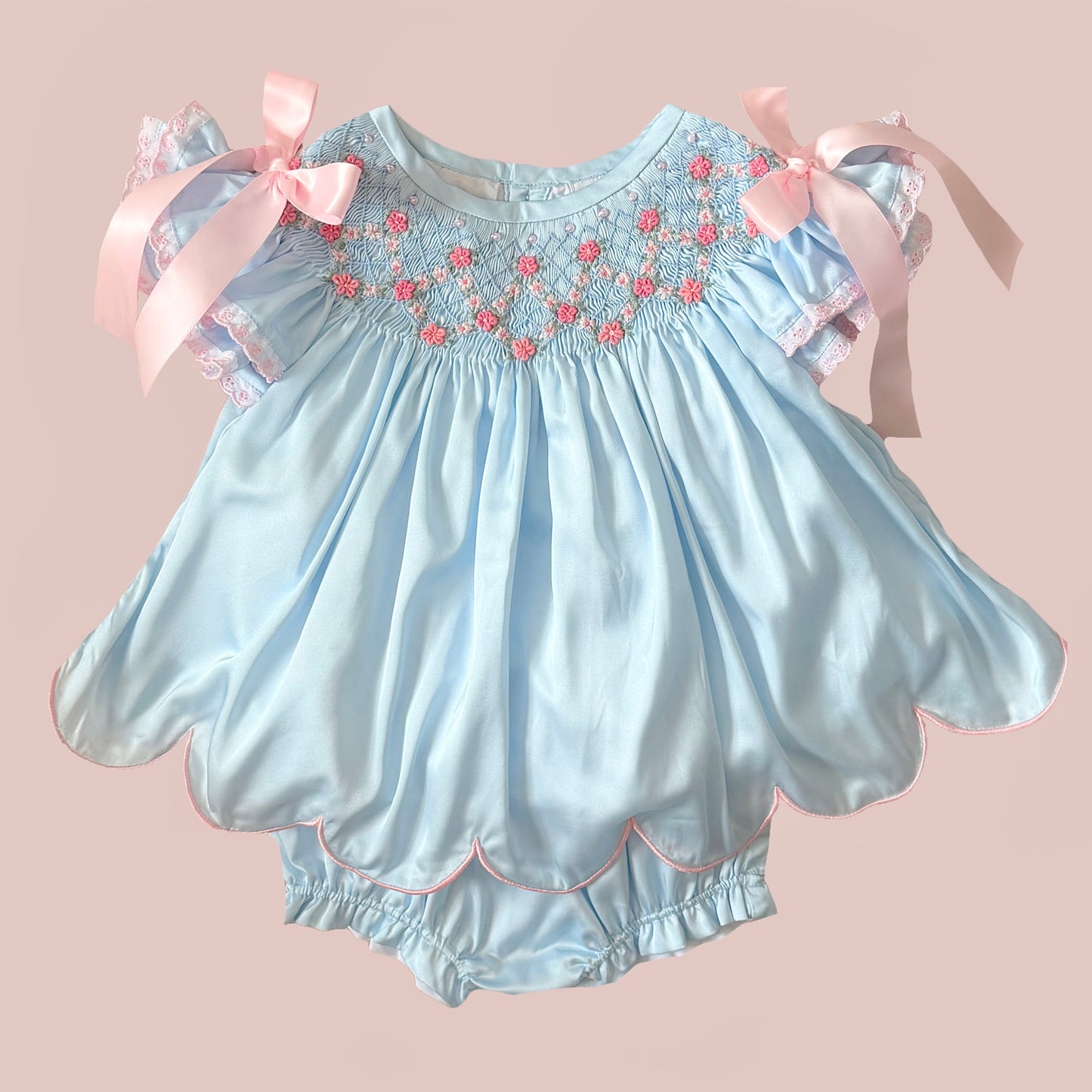Addison’s Blue Satin Heirloom Diaper Set
