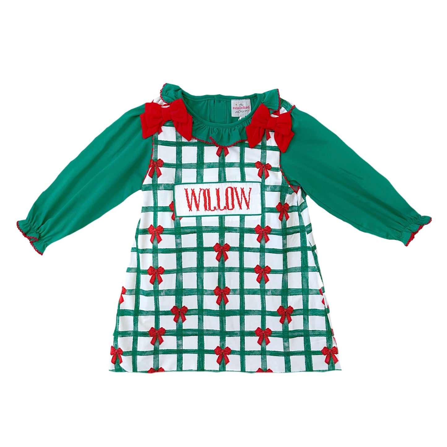 CUSTOM PREORDER: Custom Name Madi’s Merry Bows Dress Set (October TAT)