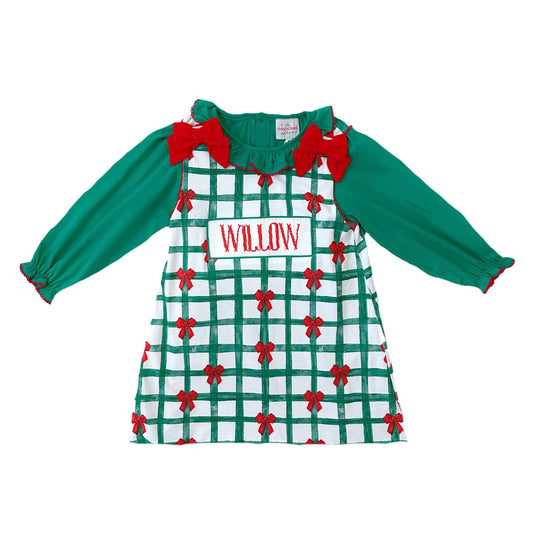 CUSTOM PREORDER: Custom Name Madi’s Merry Bows Dress Set (October TAT)