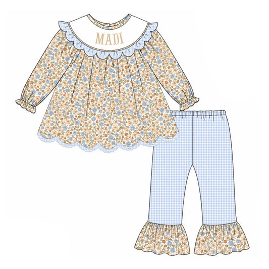CUSTOM PREORDER: Dusty Fall Blossom Smocked Legging Set (Late August TAT)