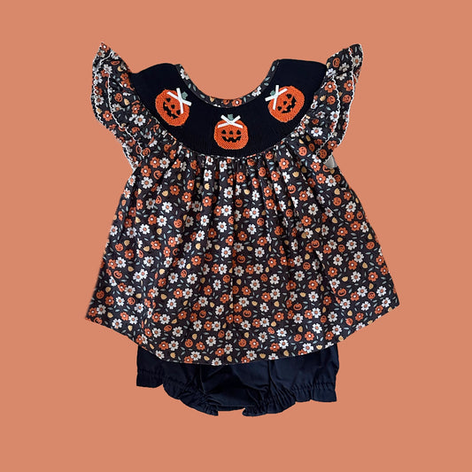 Floral Jack-O-Lantern Diaper Set